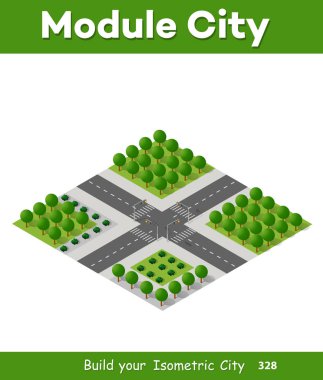 İzometrik 3d ağaç doğa öğeleri beyaz arka plan manzara tasarımı için orman. Vektör illüstrasyon izole. Şehir haritaları, Oyunlar ve şehir için simgeler