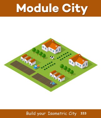 Kırsal izometrik doğal ekolojik çiftlik yapıları ve yataklar