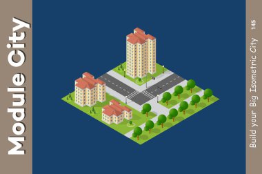 İzometrik 3d ağaç doğa öğeleri beyaz arka plan manzara tasarımı için orman. Vektör illüstrasyon izole. Şehir haritaları, Oyunlar ve şehir için simgeler