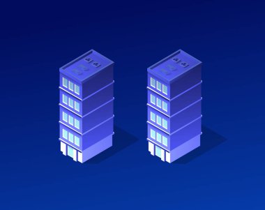 Menekşe renk 3d bina modern kent sokak, kentsel yol Mimarlık izometrik şehri. İsometry iş tasarım konsepti için ultraviyole illüstrasyon Haritası.