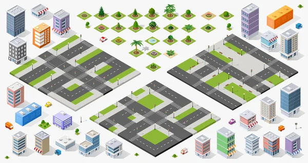 Gran Conjunto Diseñadores Vista Superior Del Barrio Ciudad Cruce Carreteras — Archivo Imágenes Vectoriales