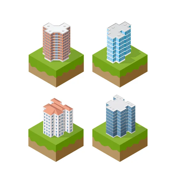 Conjunto Cidade Distrito Cidade Paisagem Isométrica Infra Estrutura Urbana Casas —  Vetores de Stock