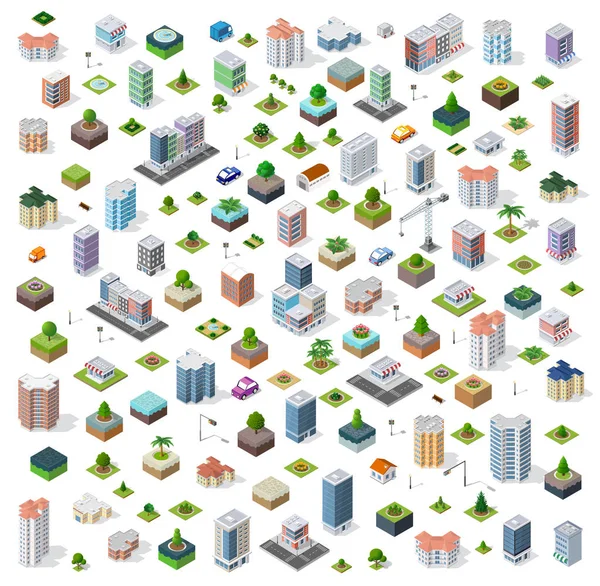 Isometric City Set Street Road Traffic Cars Infrastructure Landscapes Urban — Stock Vector