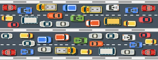 Vista Superior Cima Uma Rua Cidade Com Carros Ônibus — Vetor de Stock