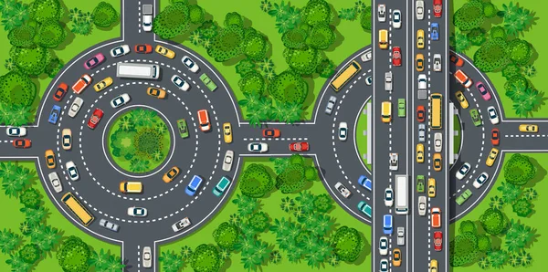 Vista Superior Desde Arriba Una Calle Ciudad Con Coches Personas — Vector de stock