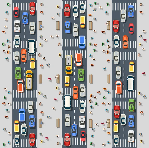 Vista Superior Desde Arriba Una Carretera Calle Ciudad Con Coches — Vector de stock