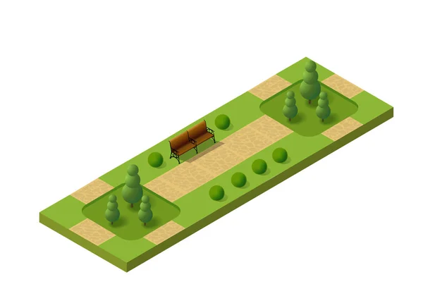 Isometrisk Ställa Park Med Träd Tredimensionell Stad — Stock vektor