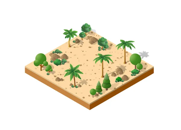 三维城市棕榈树的等距3D 沙漠公园 — 图库矢量图片
