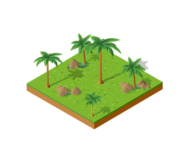 Izometrické Palmový Park Stromy Trojrozměrné Město — Stockový vektor