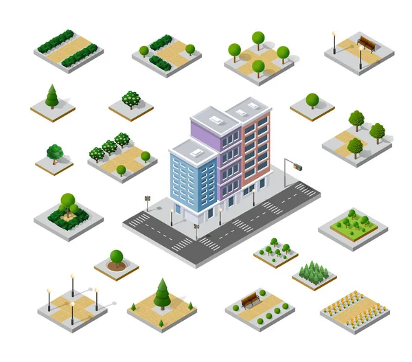 Parque Isométrico Con Árboles Una Ciudad Tridimensional — Vector de stock