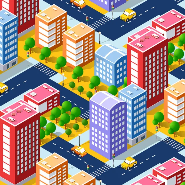 Isometric Ville Mégapole Structure Paysage Urbain Vue Dessus Avec Rues — Image vectorielle