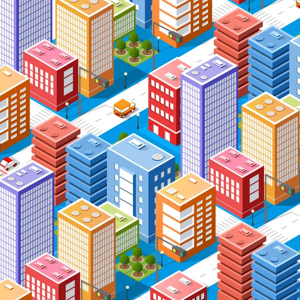 Colorful Isometric City Houses Street Urban Multicolored Landscape — Stock Vector