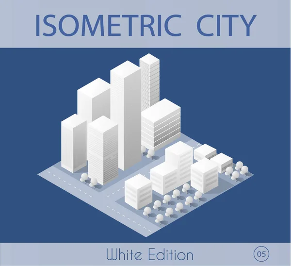 Izometrikus Város Felhőkarcoló Városi Épület Vektor Építészet Modern Fehér Illusztráció — Stock Vector