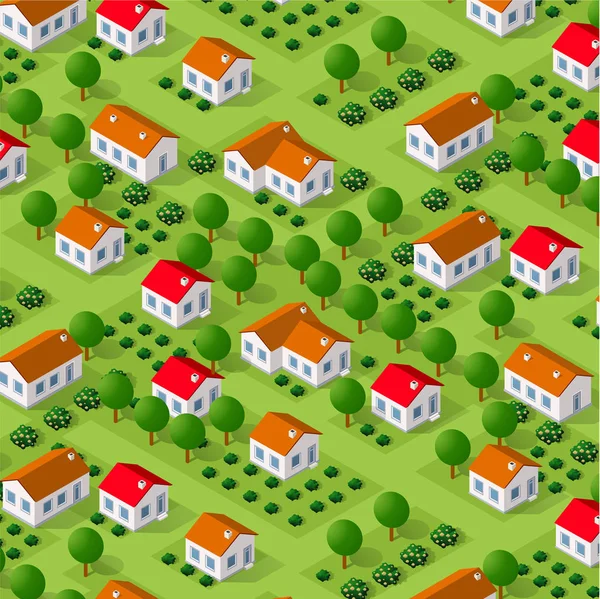 Ilustración Rural Naturaleza Vectorial Isométrica Rancho Pueblo Campo Granja Con — Vector de stock