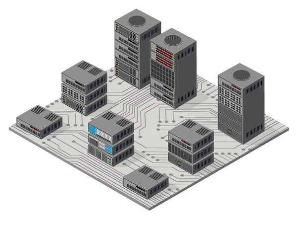 等距3D Web 服务器计算机网络技术设计插图通信信息互联网数据库安全 — 图库矢量图片