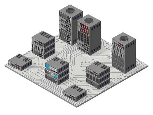 Isométrico Set Web Server Computer Network Technology Design Illustration Comunicación — Archivo Imágenes Vectoriales