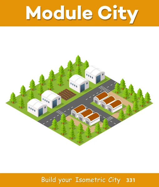 Kırsal izometrik doğal ekolojik çiftlik yapıları ve yataklar