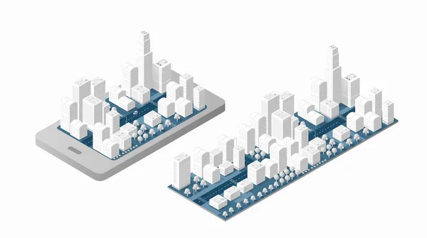 3D harita izometrik şehir — Stok Vektör