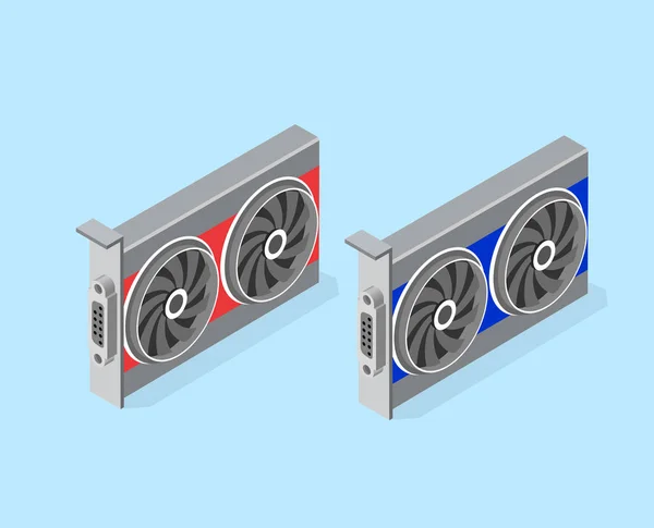 Conjunto de tarjetas de vídeo de minería bitcoin — Archivo Imágenes Vectoriales