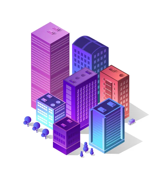 Isometric city of violet — Stock Vector