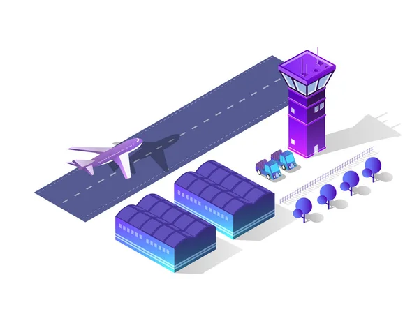 Zukünftiger 3d isometrischer Flughafen — Stockvektor