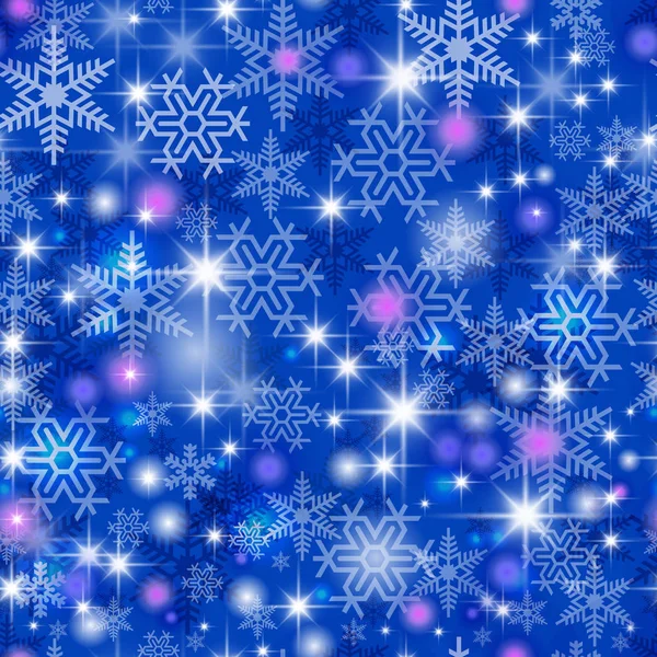 お祝い花輪 雪片およびライト クリスマス背景シームレスな繰り返しタイルします — ストックベクタ