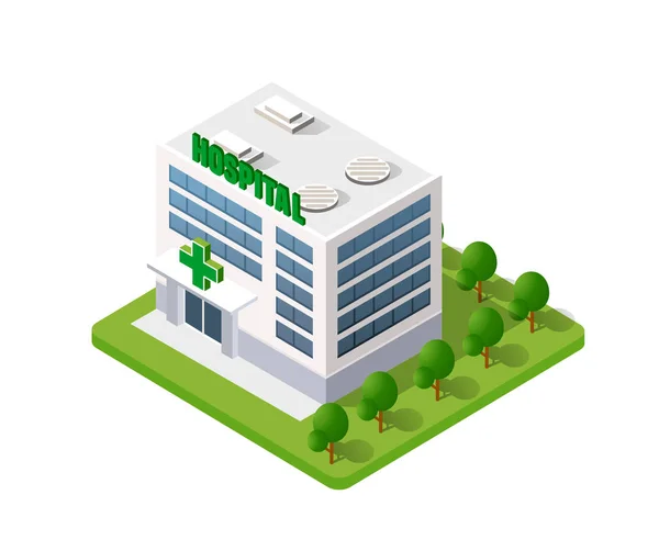 Hospital Isometric 3d Building — Stock Vector