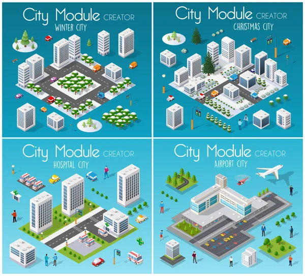 Місто модулів ізометричного набору — стоковий вектор