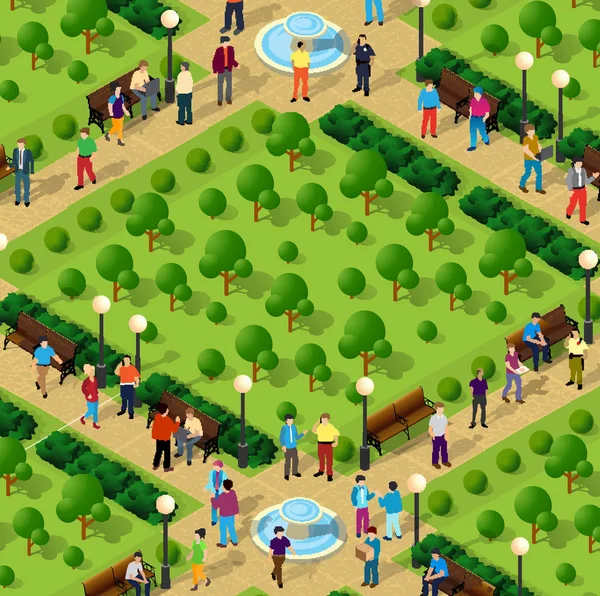 Stadsparken med människor — Stock vektor