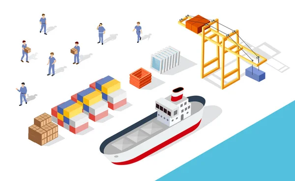 Izometryczny statek towarowy portu — Wektor stockowy