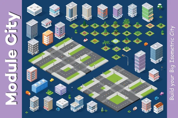 Un conjunto de casas isométricas — Archivo Imágenes Vectoriales