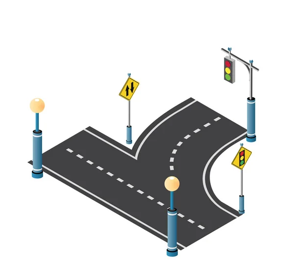 Calle de entrada de la ciudad con carretera — Vector de stock