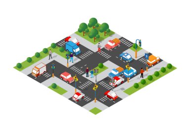 Lojistik Taşımacılığı 3D Isometric City kavramsal illüstrasyonda bilgi sanayi altyapısının şablonunu çizdi