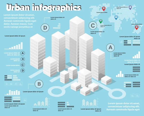 Isometrisk Stadskarta Industri Infographic Set Med Transport Arkitektur Grafisk Design — Stock vektor