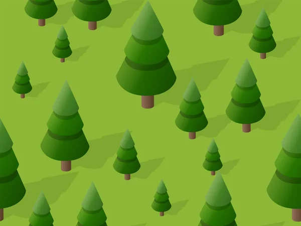 Floresta Sem Emenda Abeto Árvore Padrão Mapa Fundo Isométrica Ilustração — Vetor de Stock