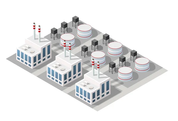 Isometric City Module Usine Urbaine Industrielle Qui Comprend Des Bâtiments — Image vectorielle