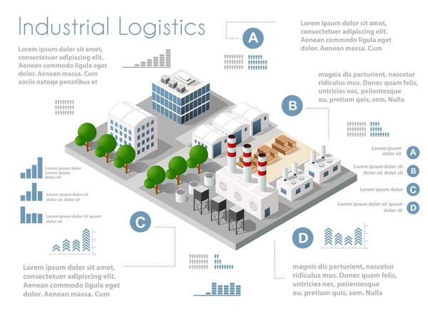 Isometric City Module Industrial Urban Factory Which Includes Buildings Power — Stock Vector