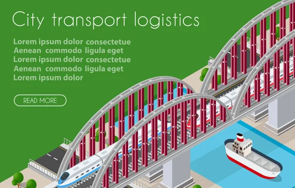 Transporte Logística Isométrico Cidade Modelo Ilustrado Infográficos Infra Estrutura Industrial — Vetor de Stock