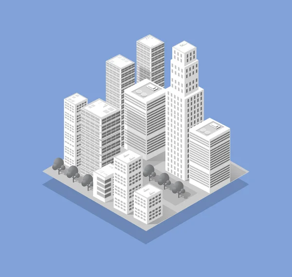 Isometrische Stad Met Wolkenkrabber Van Stedelijke Gebouw Vector Architectuur Moderne — Stockvector