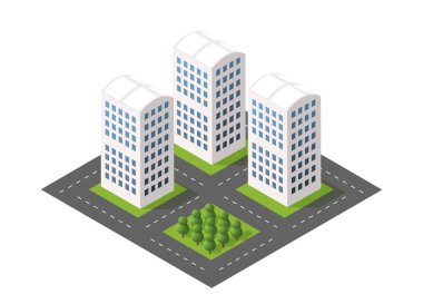 Şehir mimarisinden tasarım oyunu ve iş şekli arka planı için modern illüstrasyon Isometric modül şehri.