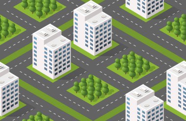 Tasarım oyunu ve iş şekli arka planı için modern illüstrasyon kusursuz şablon kentsel yapı vektör mimarisinden Isometric modül şehir.