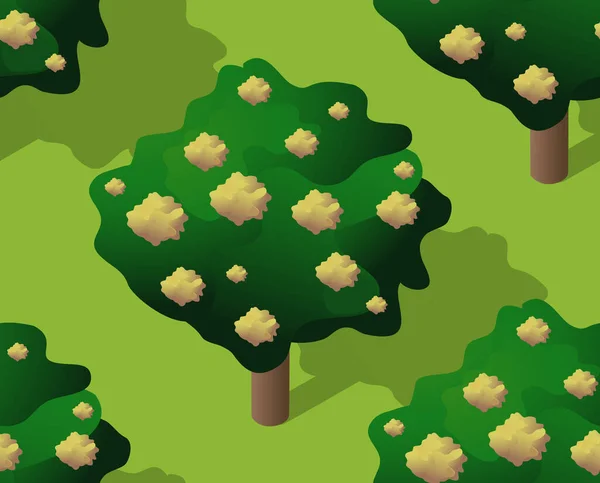 Patrón Inconsútil Fondo Del Paisaje Rural Del Parque Forestal Isométrico — Vector de stock