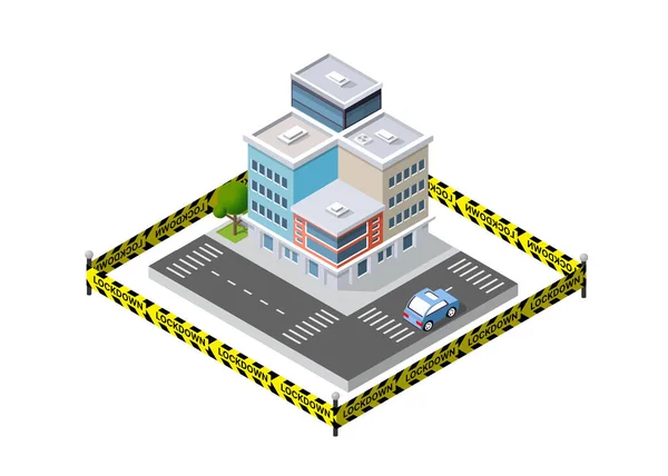 Stad Quarantaine Vanwege Het Gevaar Van Viruspandemie Voorraadvector Medische Illustratie — Stockvector