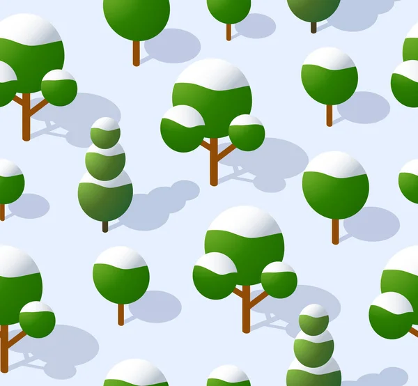 Bezszwowy Wzór Stanowi Tło Izometrycznego Parku Leśnego Krajobrazu Wiejskiego Drzewami — Wektor stockowy