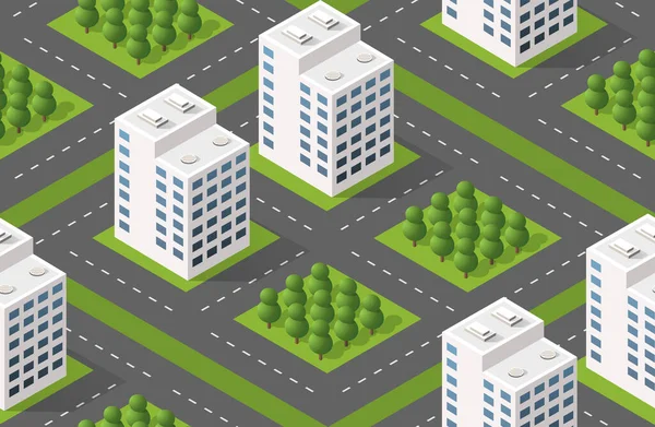 Modern illustration seamless pattern for design game and business shape background Isometric module city from urban building vector architecture.