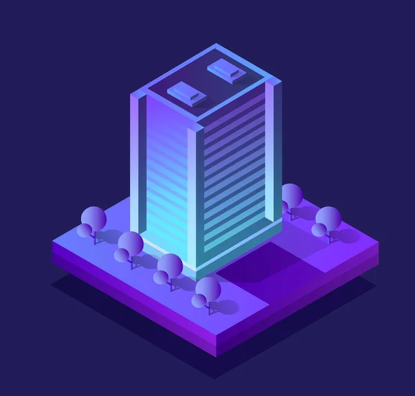 Smart City Ultraviolet Style Neon Design Skyscraper Street Building Infographic — Stockový vektor