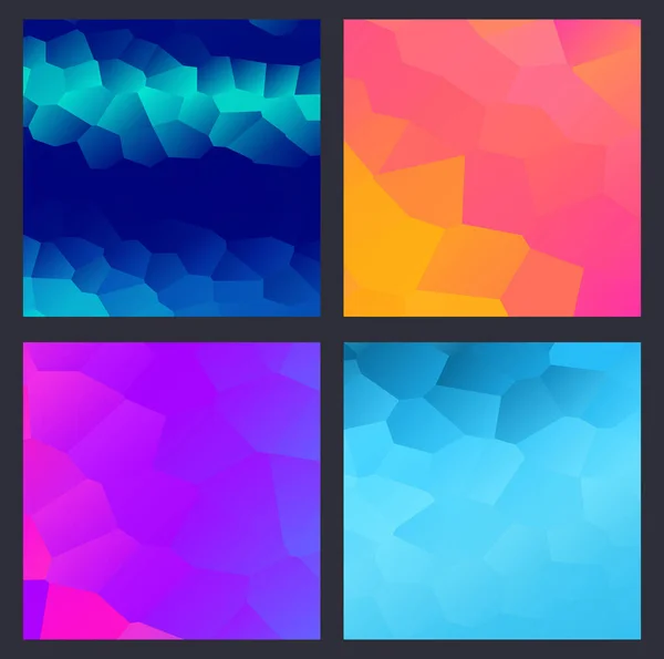 ポスター流体設計のための多色多角形三角形の複数のモザイク背景の傾向のセット ソーシャルネットワークでのスケッチのスローガンの背景 — ストックベクタ