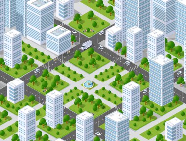 Şehir planı haritası. Şehrin Isometric peyzaj yapısı