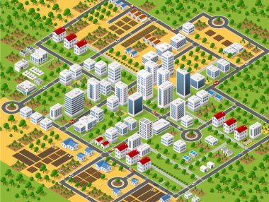 Şehir planı haritası. Şehir binalarının Isometric manzara yapısı