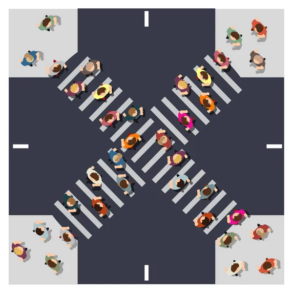 Top View from above the intersection of the street with the people — Stock Vector